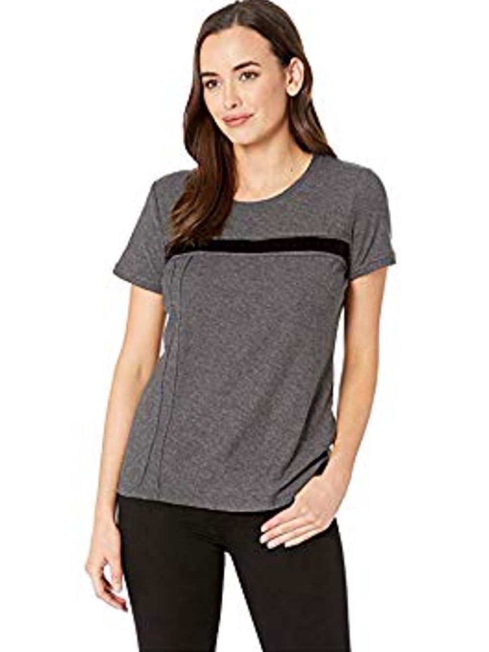 Women’s Vince Camuto XS Short Sleeve Crewneck Grey/black Velvet Stripe Top